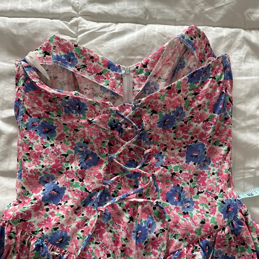 Vintage 80s/90s Rampage Floral Strapless Tiered Mini Dress - Lace Up Back - 5/6 - Picture 10 of 10